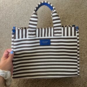 Henri Bendel Brown and White Striped Classic Women Canvas Tote